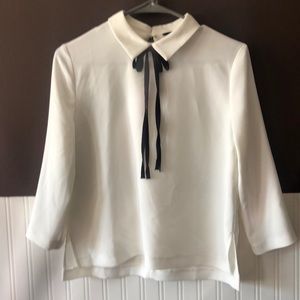Beige/black tie blouse